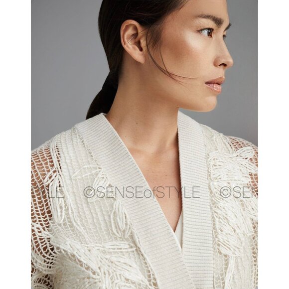 Brunello Cucinelli Magnolia Cardigan Top Handmade Floral Women Size M - Picture 5 of 10